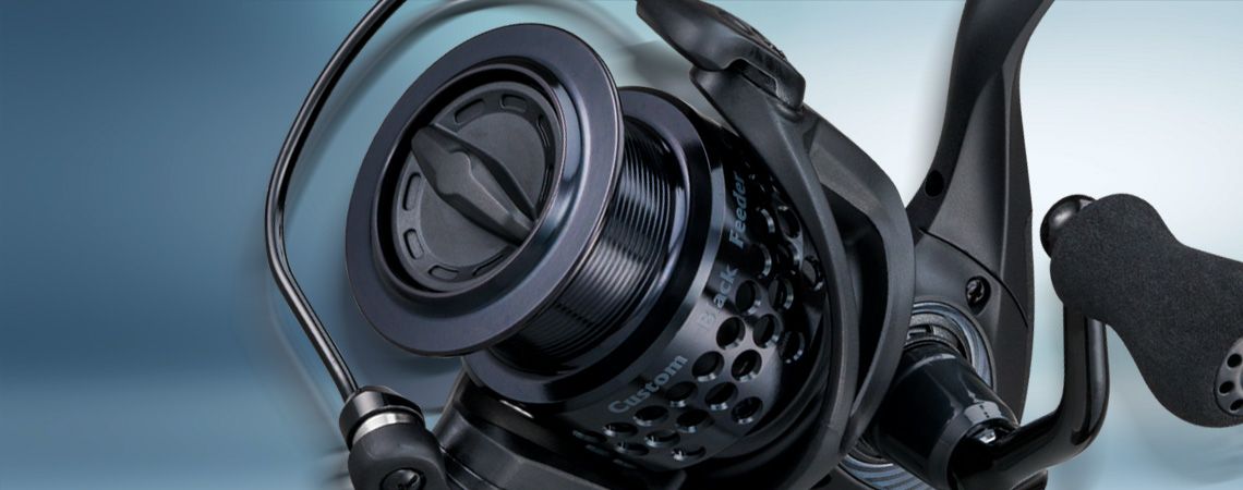 CUSTOM BLACK FEEDER REEL - Okuma Custom Black Feeder Reel-Precision Elliptical Gearing System-Cyclonic Flow Rotor-Aluminum regular spare spool-Rigid metal handle with EVA knob CUSTOM BLACK FEEDER REEL - Okuma Custom Black Feeder Reel-Precision Elliptical Gearing System-Cyclonic Flow Rotor-Aluminum regular spare spool-Rigid metal handle with EVA knob